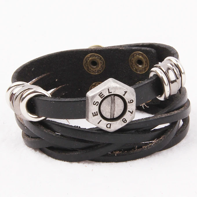 Leather cuff bracelet with engraved metal plate, bracelet for teenagers