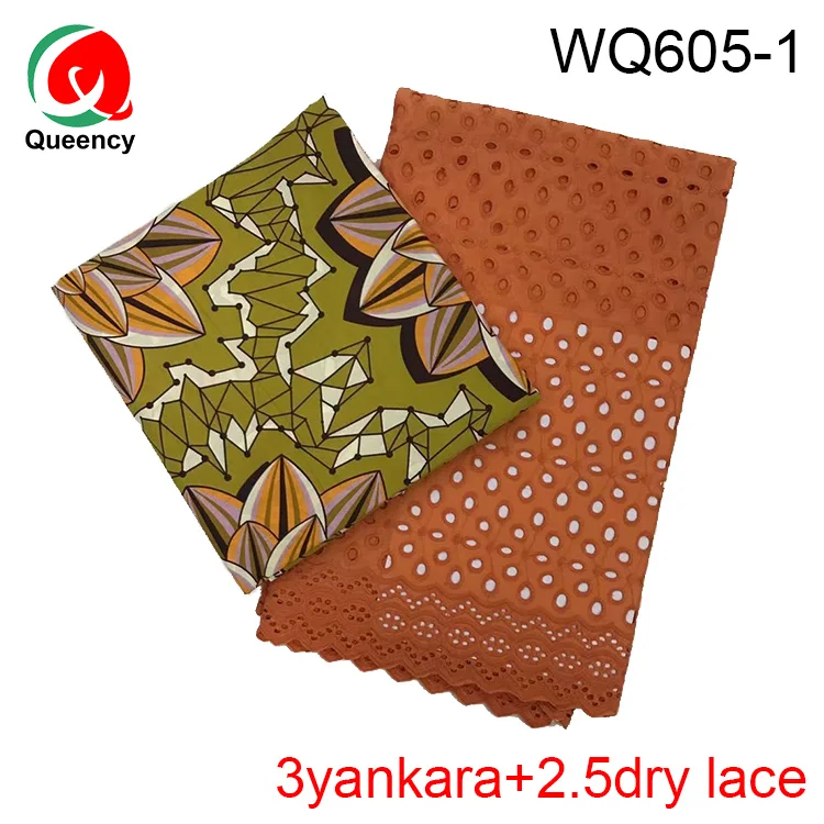 HF combination Ankara fabric Design sewing quilting plain dry lace skirt and pink fabric pattern