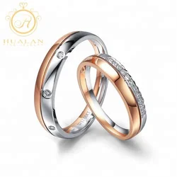 New Style Best Sale Solid 18K Couple Ring Gold White And Rose With Real Diamond