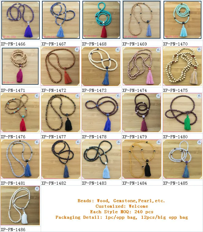 Wholesale Wood Necklace Mala Beads Wooden Beads Tassel Necklace