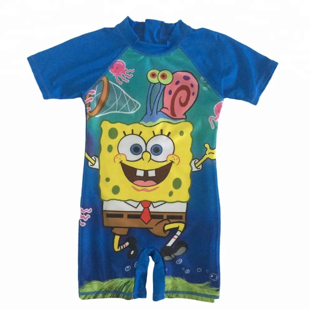 Cute Boy Polyester Kids Boy Swimsuit One Piece  Swimwear with Sponge Bob Print