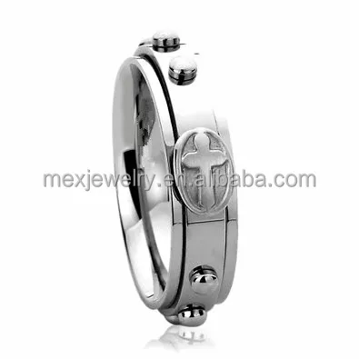 6MM Stainless Steel Wedding Band Ring Cross Engraved Rosary Spinner Praying Ring