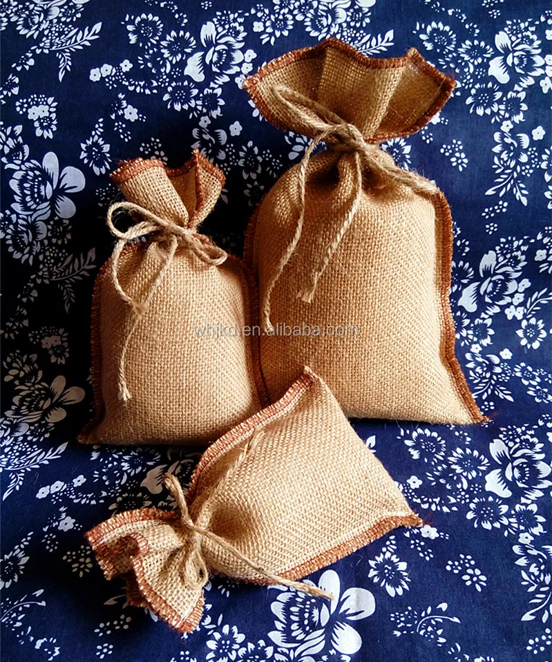 Custom printed gift hessian nepal hemp pouches wholesale hemp jute drawstring bags