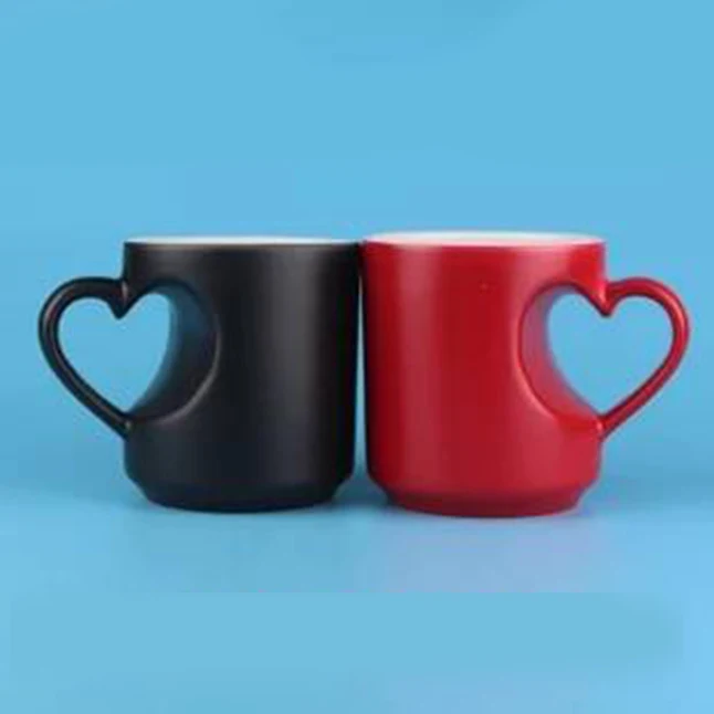 11oz heart shaped ceramic cup BLANK mug FOR SUBLIMATION   color changing mugs customized pattern