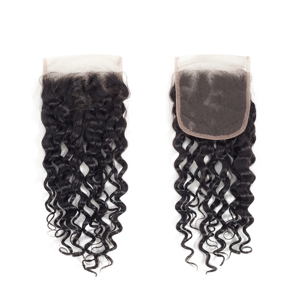 
150% density brazilian water wave 4x4 human hair closure with baby hair 