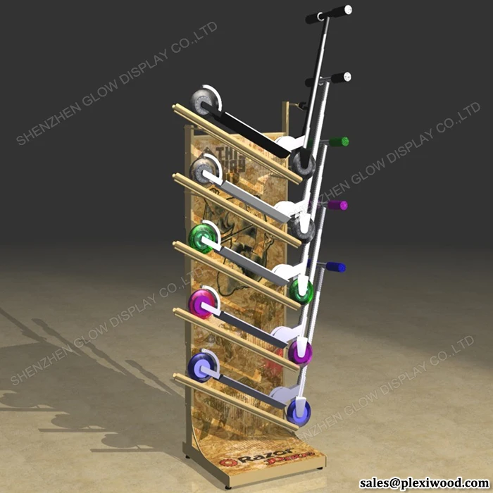 Wood Retail Store Surfboard Holder Rack Electric Scooter Display Stand