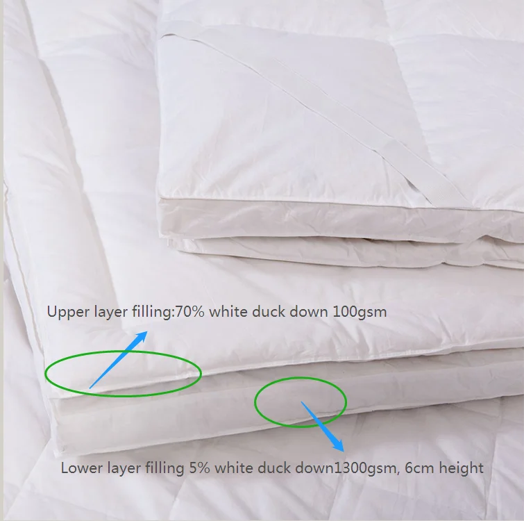Double Layer Down Feather Bed Hotel Mattress Topper