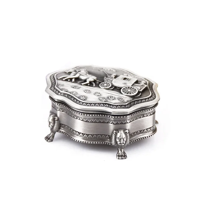 Free Shipping High Quantity Custom Embossed Pewter Luxury Souvenir Vintage Europe Metal Jewelry box