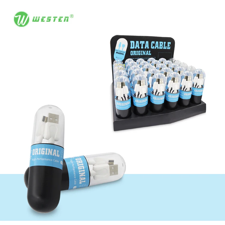 
2.1A phone charging cables plastic capsule packing 30 pcs a set for Samsung for iPhone cellphone charger PVC usb data cable 