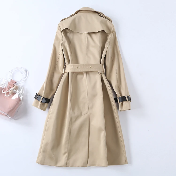 
Wholesale Autumn and Spring Women Fashion Lapel Collar British Style Long Sleeve Double Breasted Trench Coat 3 Colors 
