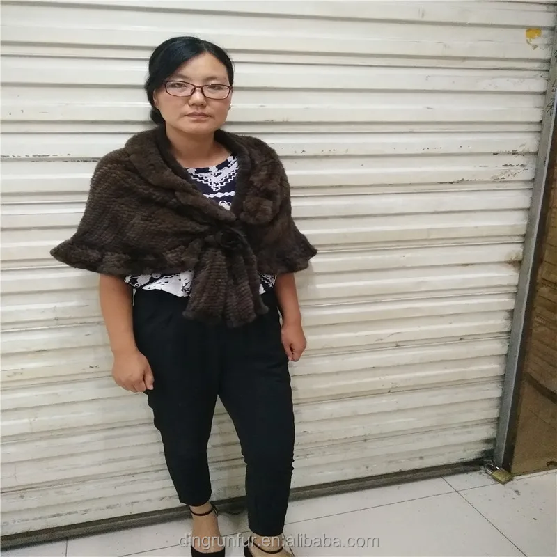 
2018 Factory supplier Women Knitted Mink Fur cape real mink fur shawl 