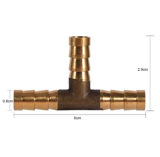 1/2 Inch 3-Way T-piece Brass Joiner Hose Joiner Adapter for Fuel Air Water Gas Oil (8mm) Fuel Hose Barbed Connector