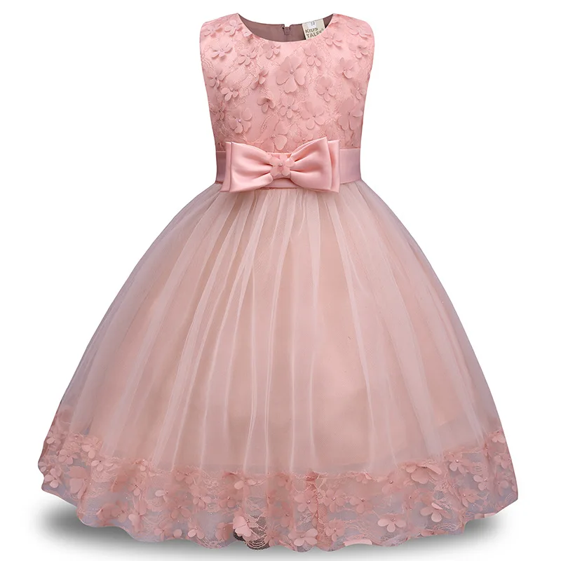 
Girl sleeveless lace Tutu 3D flower petals butterfly holiday wedding princess dress gown 