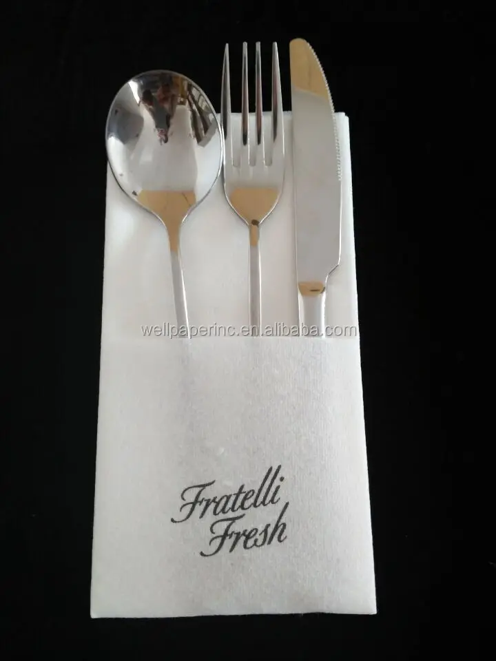 16 inch* 16 inch 1/8 fold Biodegradable disposable logo Printed Airlaid Cutlery bag Napkin