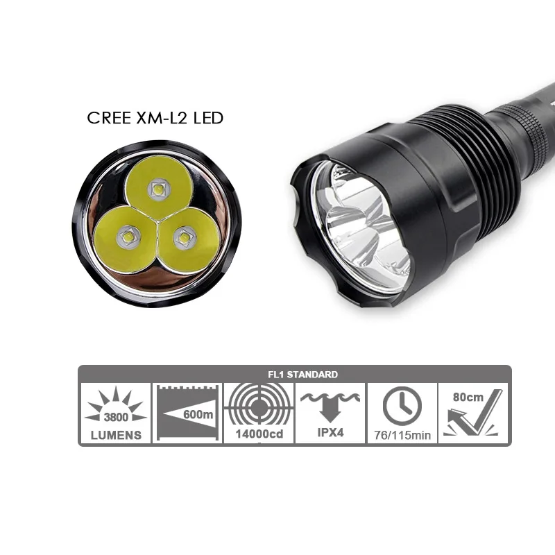 TrustFire 3xCREE XM-L2 U3 3800LM 5-Mode LED Flashlight