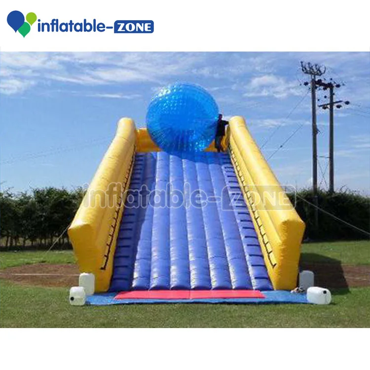 Yellow and blue Inflatable Zorb Ball Ramp for sale, inflatable zorb ball race slope