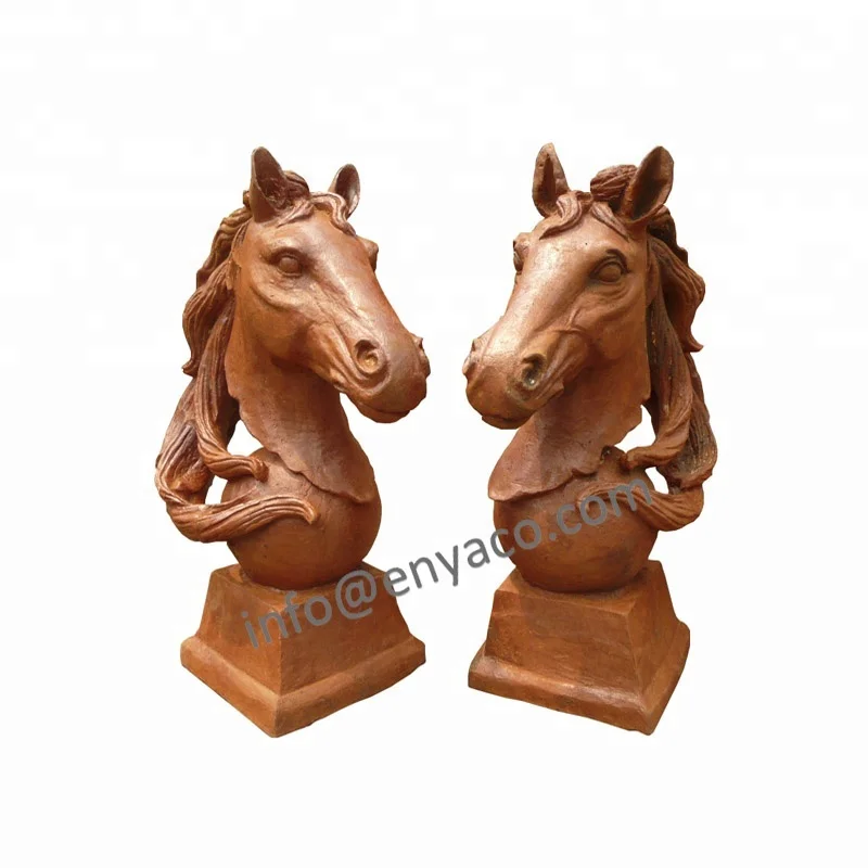 Vintage Iron Large Animal Horse Head Decor Sculpture Statues cheval animaux en fonte pour le jardin Garden Decoration Outdoor