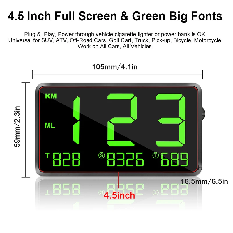 VJOY Hud C80 2.6inch Speedometer Digital Universal Headup Display Gear for Overspeed Alarm System Car Speedometer Projector c80