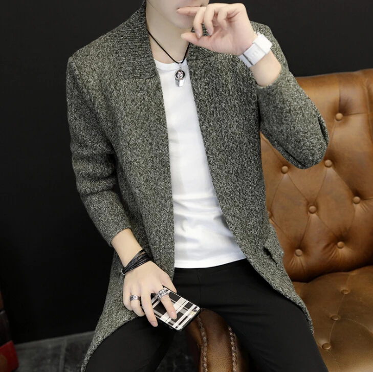  Мужской вязаный кардиган с длинным рукавом в Корейском стиле