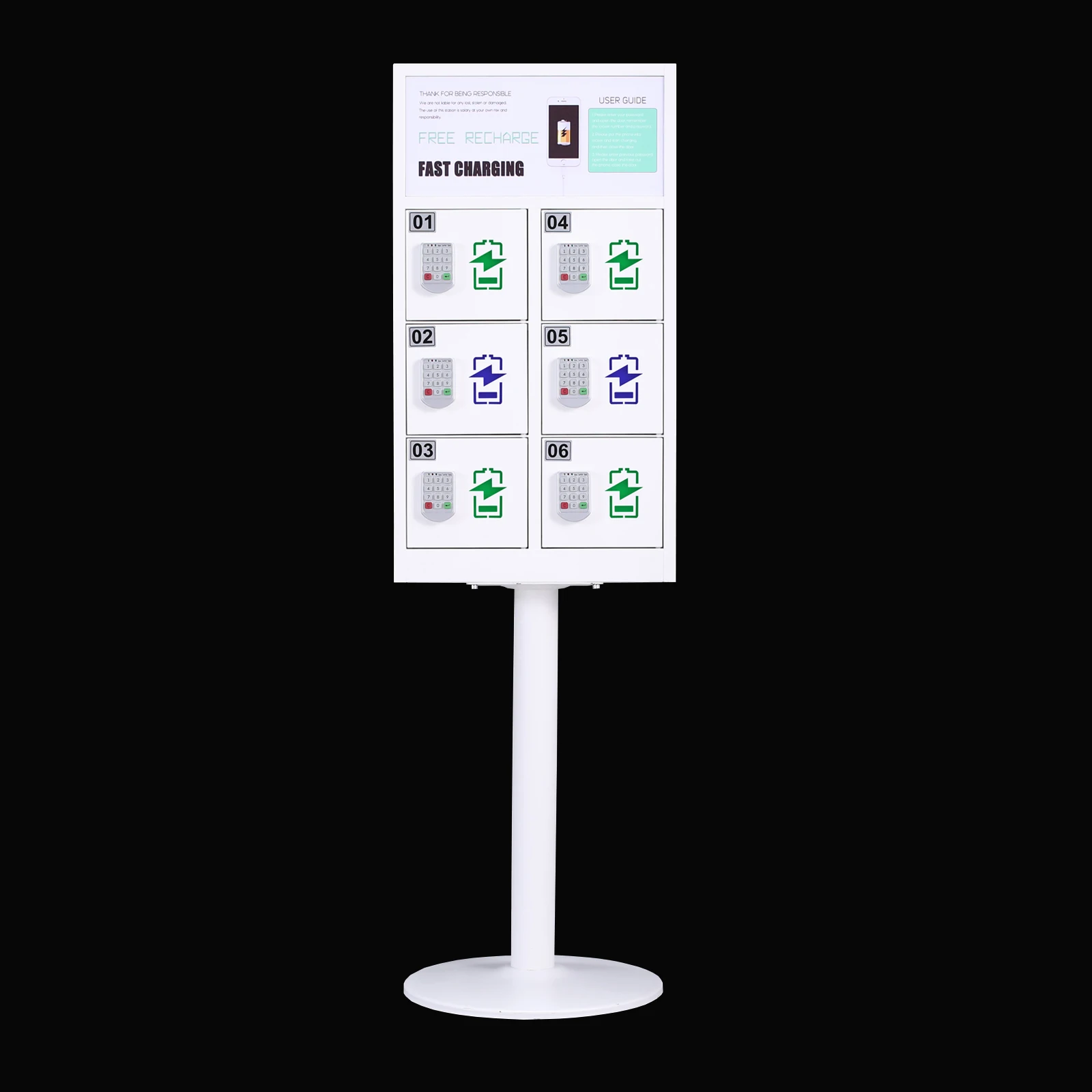 
White password lock restaurant charging kiosk locker with 3 in 1 charging cable 