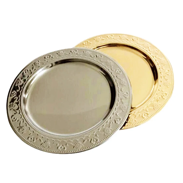 
Trays Stainless steel round flat charger plate for serving dinner food 