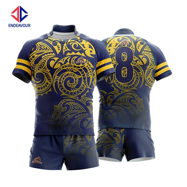 China made full sublimation custom rugby jersey and shorts