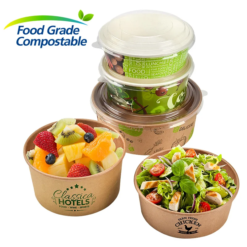 32oz 40oz PLA coating kraft salad paper bowl with lid