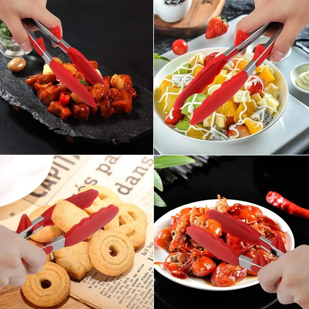 Heat resistant Silicone kitchen grill bbq tongs , food service bread and salad Clip for cooking