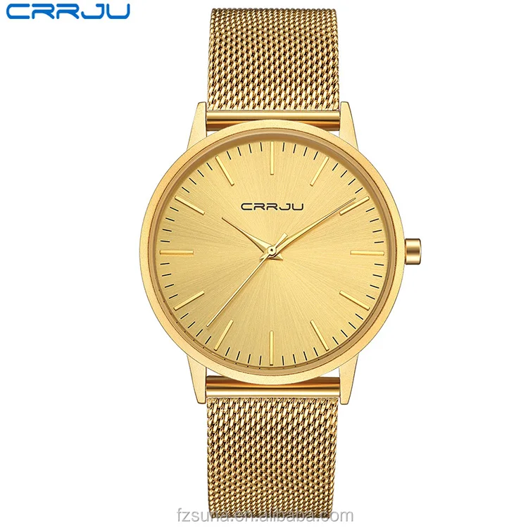 CRRJU Men Luxury Business Man Watch Golden Waterproof Unique Fashion Casual Quartz Male Dress Clock Gift 2117-2