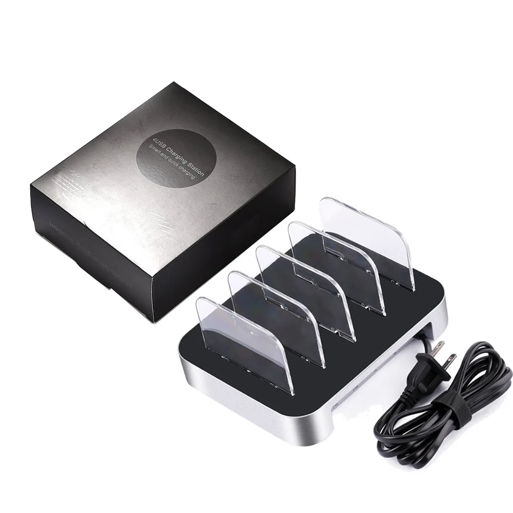 
4-Port USB Phone Charging Station Dock Multi Device Fast Charger Organizer Compatible iPhone Samsung Android & Tablets 