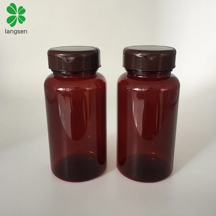 Private label PET 150ml / 150cc / 5 OZ amber brown color flip top cap capsule bottle, tablets pills medicines bottle container