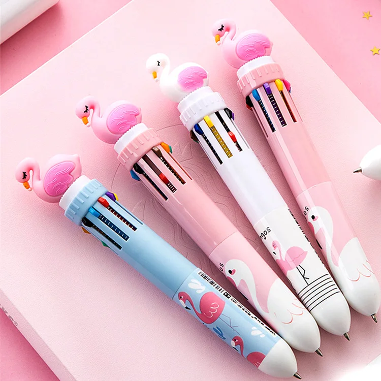 
Kawaii Cartoon colors ballpoint Pens Flamingo 10 in 1 multicolor pen 