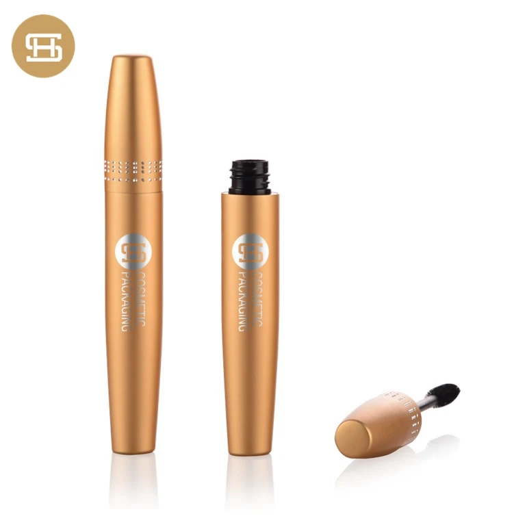 OEM cosmetic packaging matte yellow metal aluminium eyelash mascara container tube