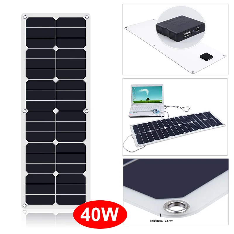 
40 Watts 12 Volts Semi Flexible Monocrystalline Solar Panel for Battery Charging 