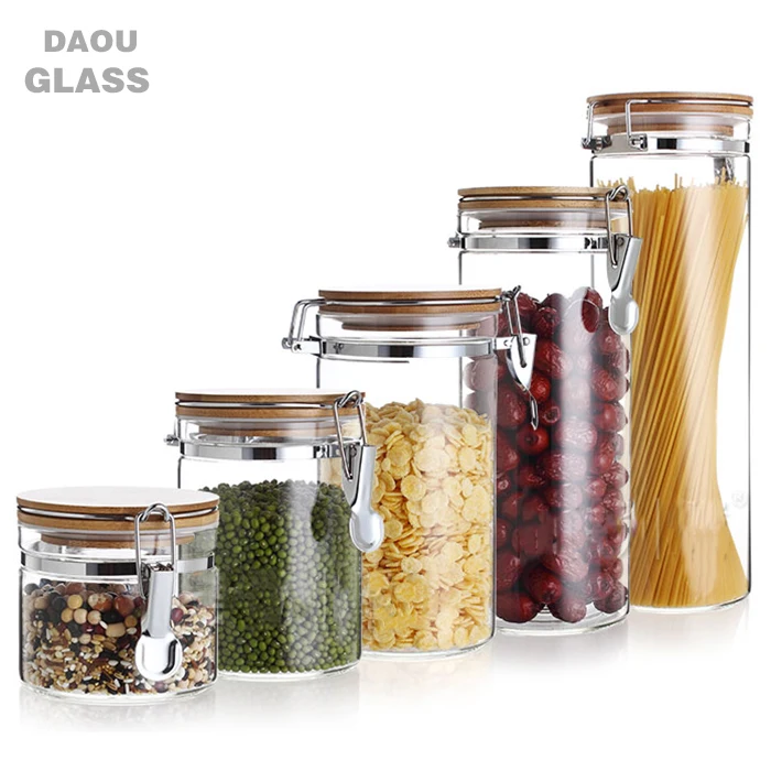 
Heat sales home decoration healthy super light heat resistant glass jars food containers With locking lid 
