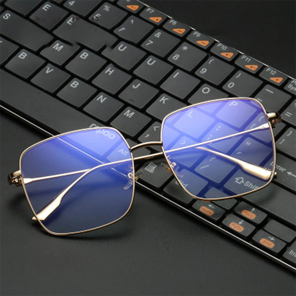 Sparloo 2098 Square Oversized Metal Anti Blue Light Glasses Frames Optical Women