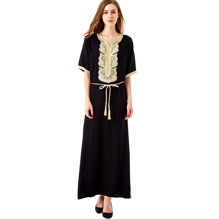 A3320 Women malaysia muslim moroccan embroidery short sleeve caftan abaya jilbab