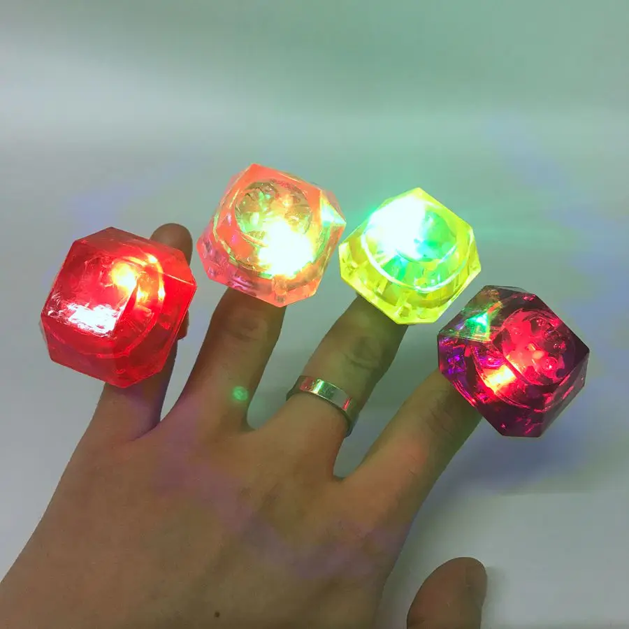 Factory OEM price high quality colorful diamond shape customized logo PS PP flashing LED finger ring