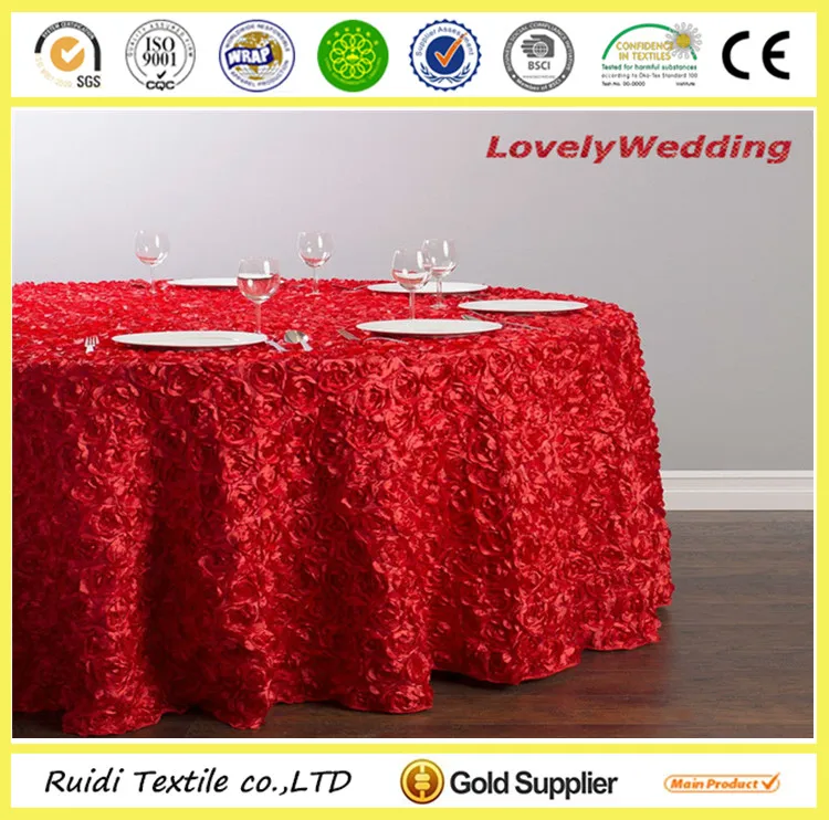 100% polyester cheap rose round tablecloth rosette satin table cloth
