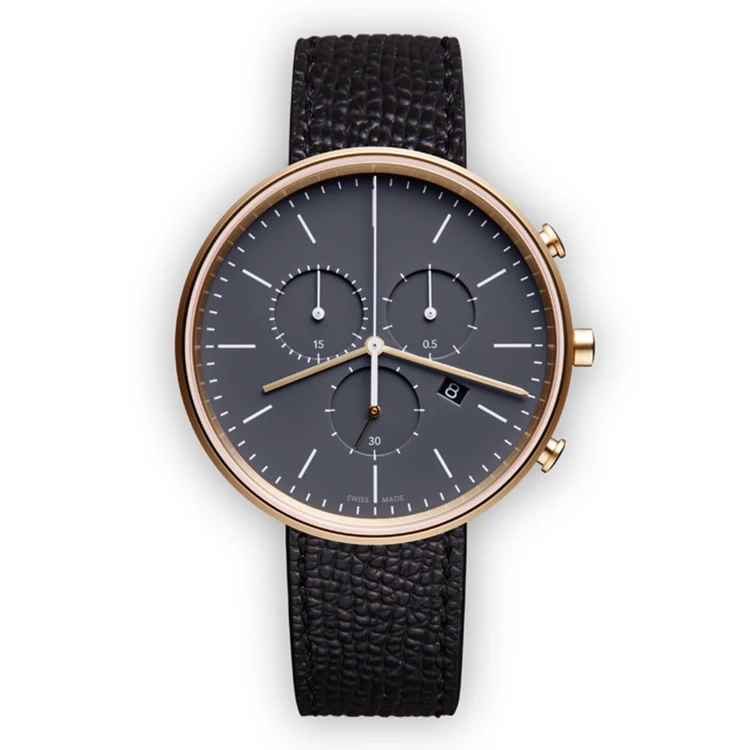 Unisex black leather 3ATM waterproof watches, watch design for women