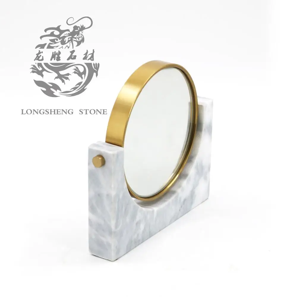 Wholesale Double-Faced round Cosmetic Mirror Modern Style Glass Makeup Tool with Natural Stone and Marble Base for Home Use