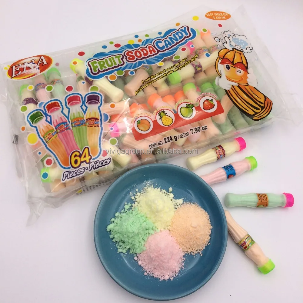 Fruit soda powder candy with plastic bottle packing
