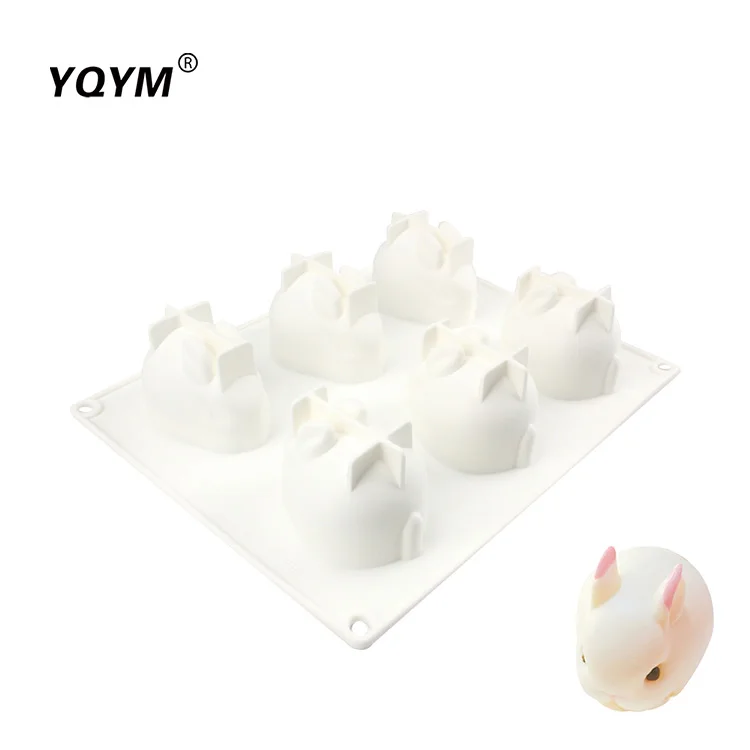 3D Animal Modeling Candy Dessert Molds 6 Cavity Silicone Rabbit Bunny Mousse Cake Mold