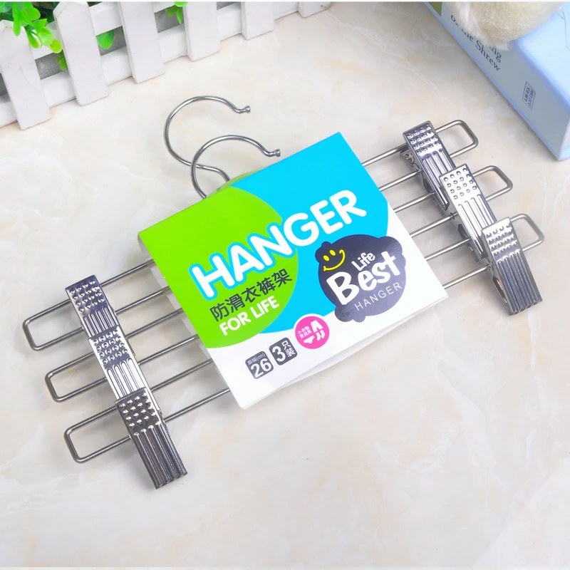 Stainless steel trousers rack and skirt hanger with clips indoor use clothespins and wardrobe storage 2 clips hanger