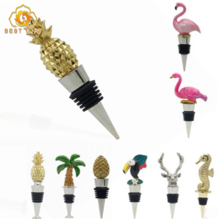 Custom Shape Metal Stopper Creative Zinc Alloy Wine Bottle Stopper Flamingo Pineapple Coconut Bottle Stopper