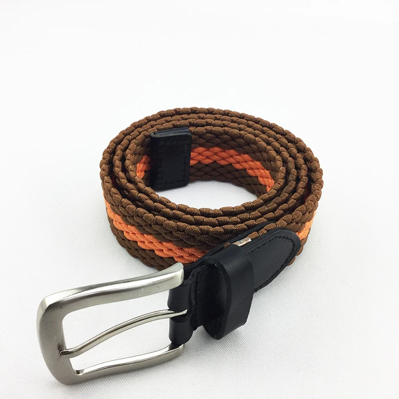 Muti Color Mens Braided Knitted Elastic Stretch Belt With Alloy Pin Buckle