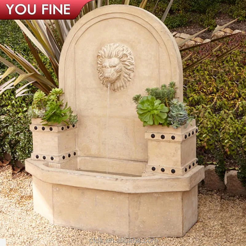 
Outdoor Handcarved Beige Marble Stone Water Wall Fountain Lion Head for Backyard 