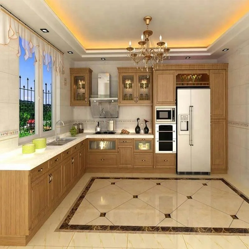 
luxury prefab house Classical Natural Oak Kitchen Cabinets 