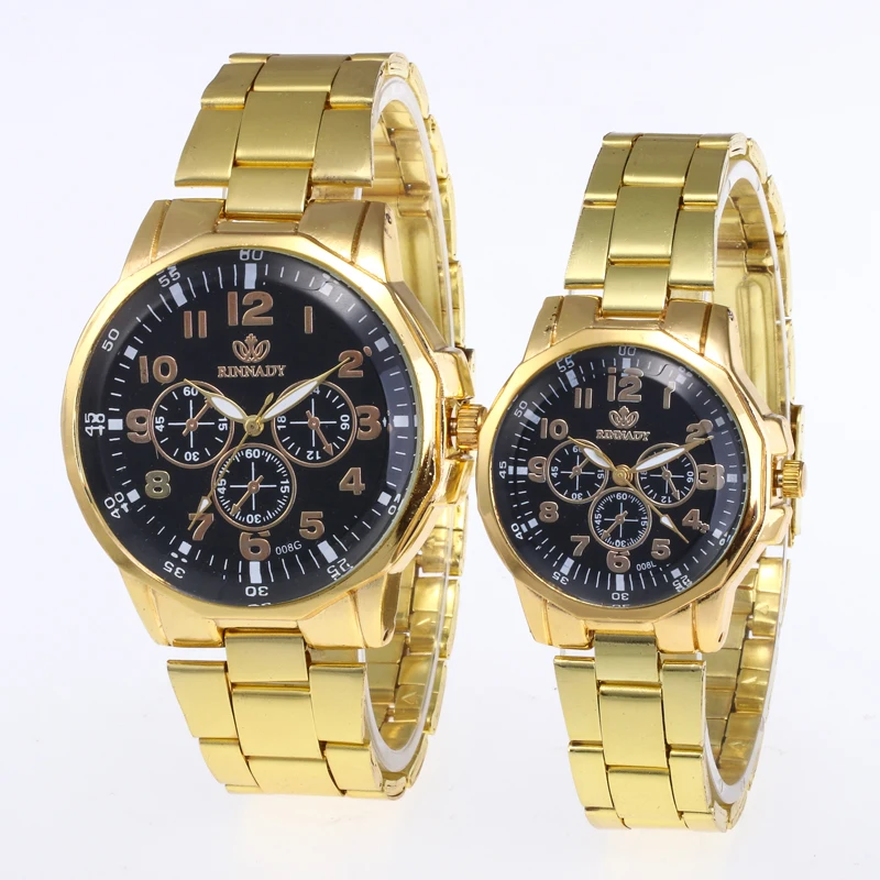 
RINNADY Brand New Fashion Male Female Couples Stainless Steel Gold Watches Welcome Custom Logo MW-205 