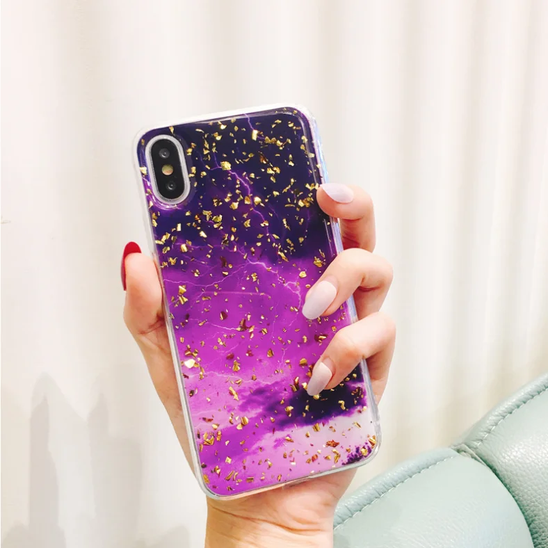 New design Marble design Gold foil crystal epoxy phone case silk printing case for iphone xs max